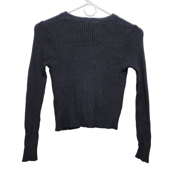 Womens Ribbed Black Cardigan Sweater V-Neck Midi Size XS - Picture 4 of 5
